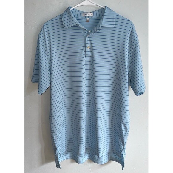 Peter Millar Blue Striped Polo Shirt Size Medium - Picture 1 of 6